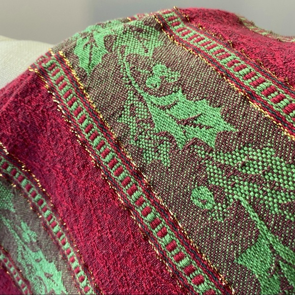 Rectangular Vintage Tablecloth Red, Green + Gold Metallic Striped Holiday/Xmas - Picture 6 of 8